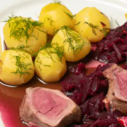 Gänsebrust mit Rotkohl und Klößen